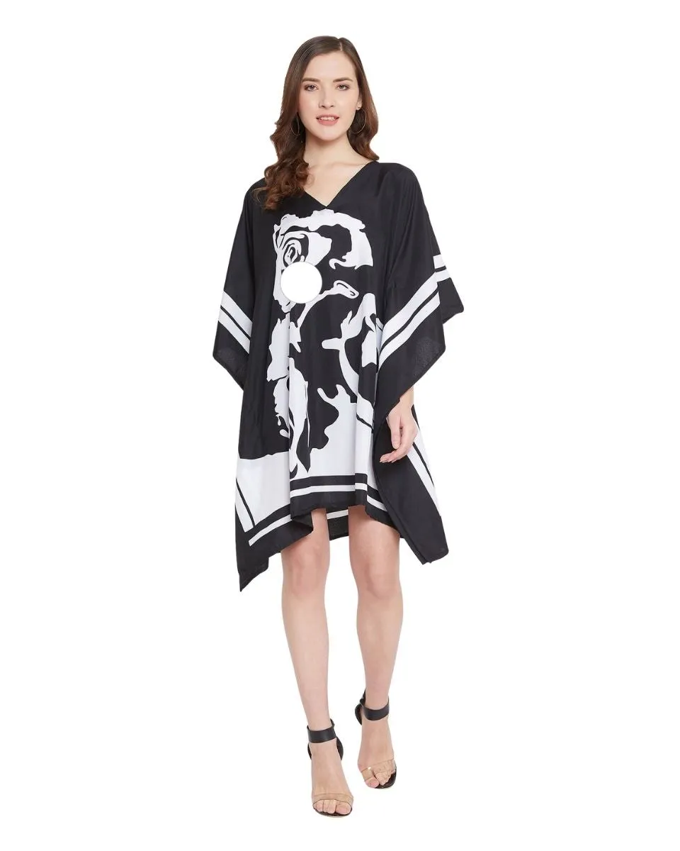 Floral Printed Black Polyester Tunic Top For Plus Size Women