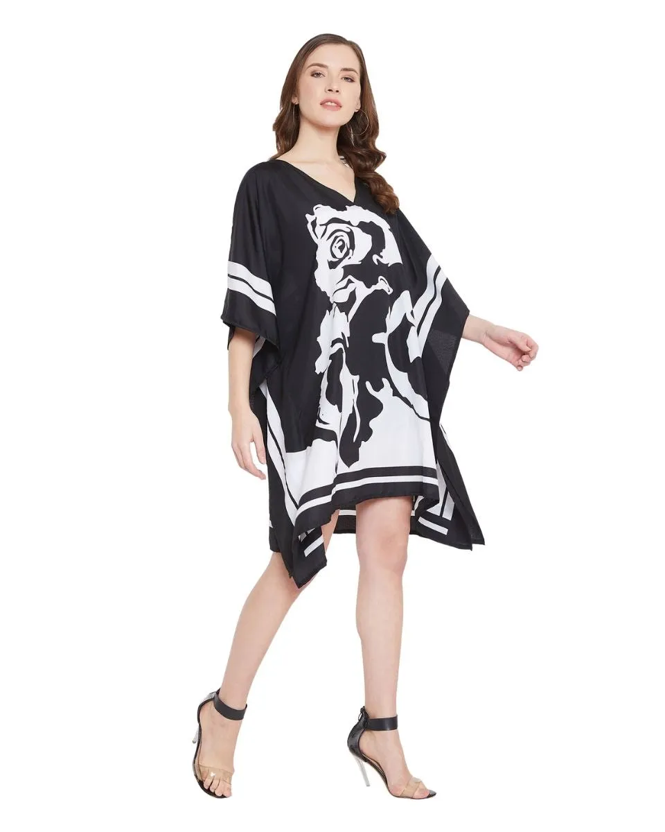 Floral Printed Black Polyester Tunic Top For Plus Size Women