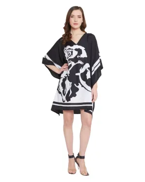 Floral Printed Black Polyester Tunic Top For Plus Size Women