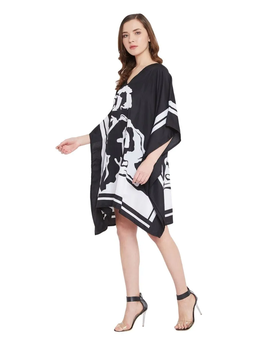 Floral Printed Black Polyester Tunic Top For Plus Size Women