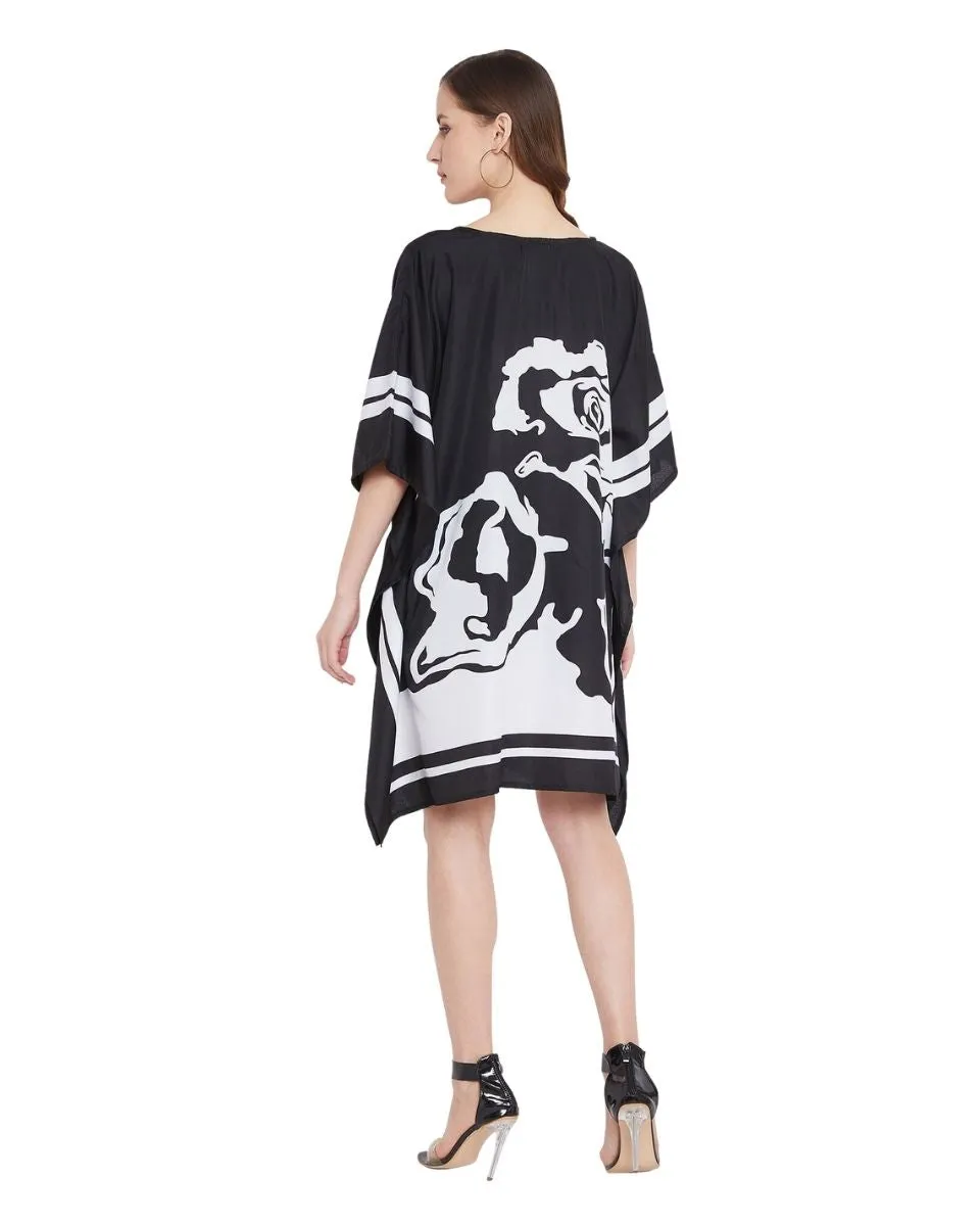 Floral Printed Black Polyester Tunic Top For Plus Size Women