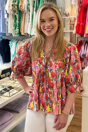 Floral Ruffle Neck Top