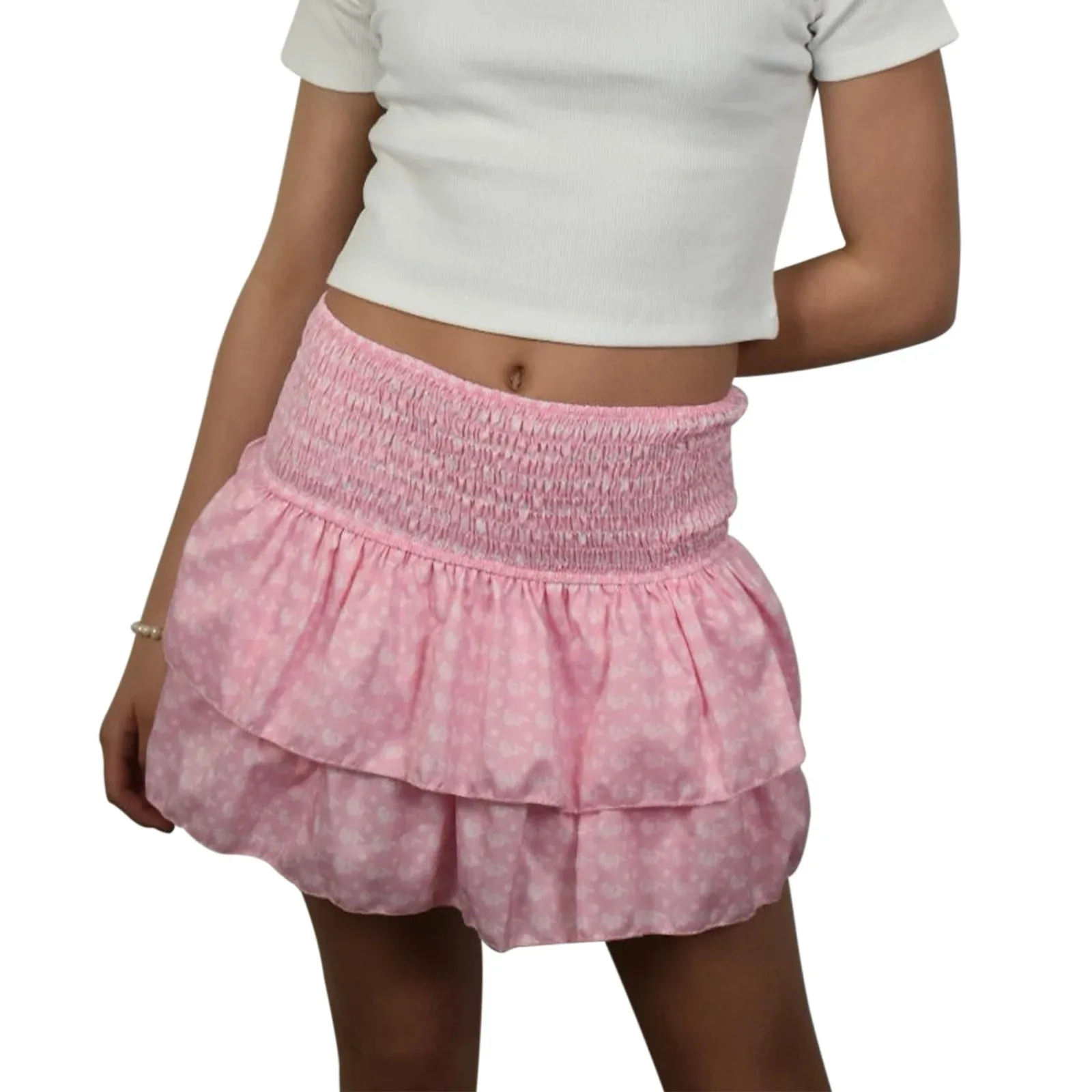 Floral Ruffle Pleated A-line Mini Skirt