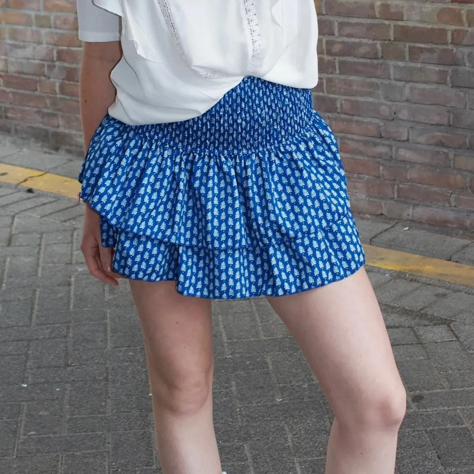 Floral Ruffle Pleated A-line Mini Skirt