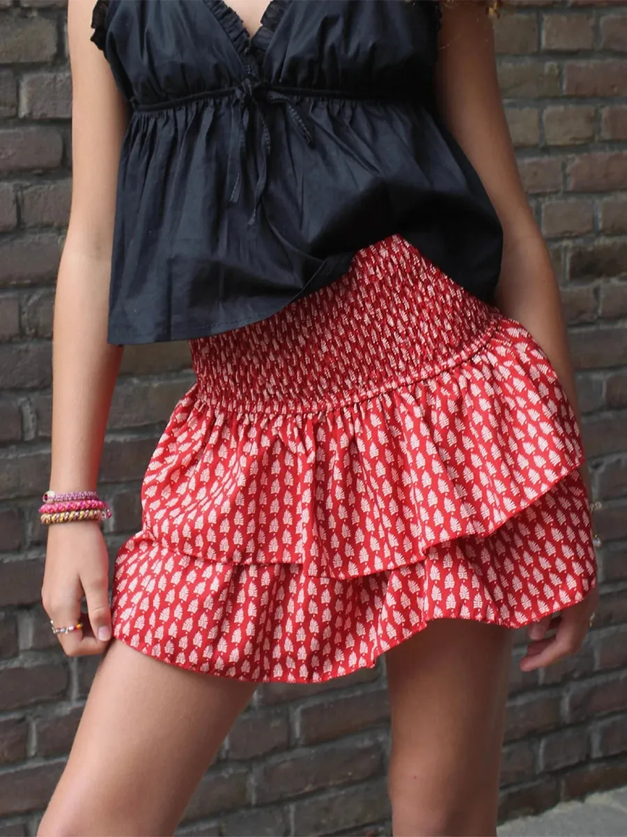 Floral Ruffle Pleated A-line Mini Skirt