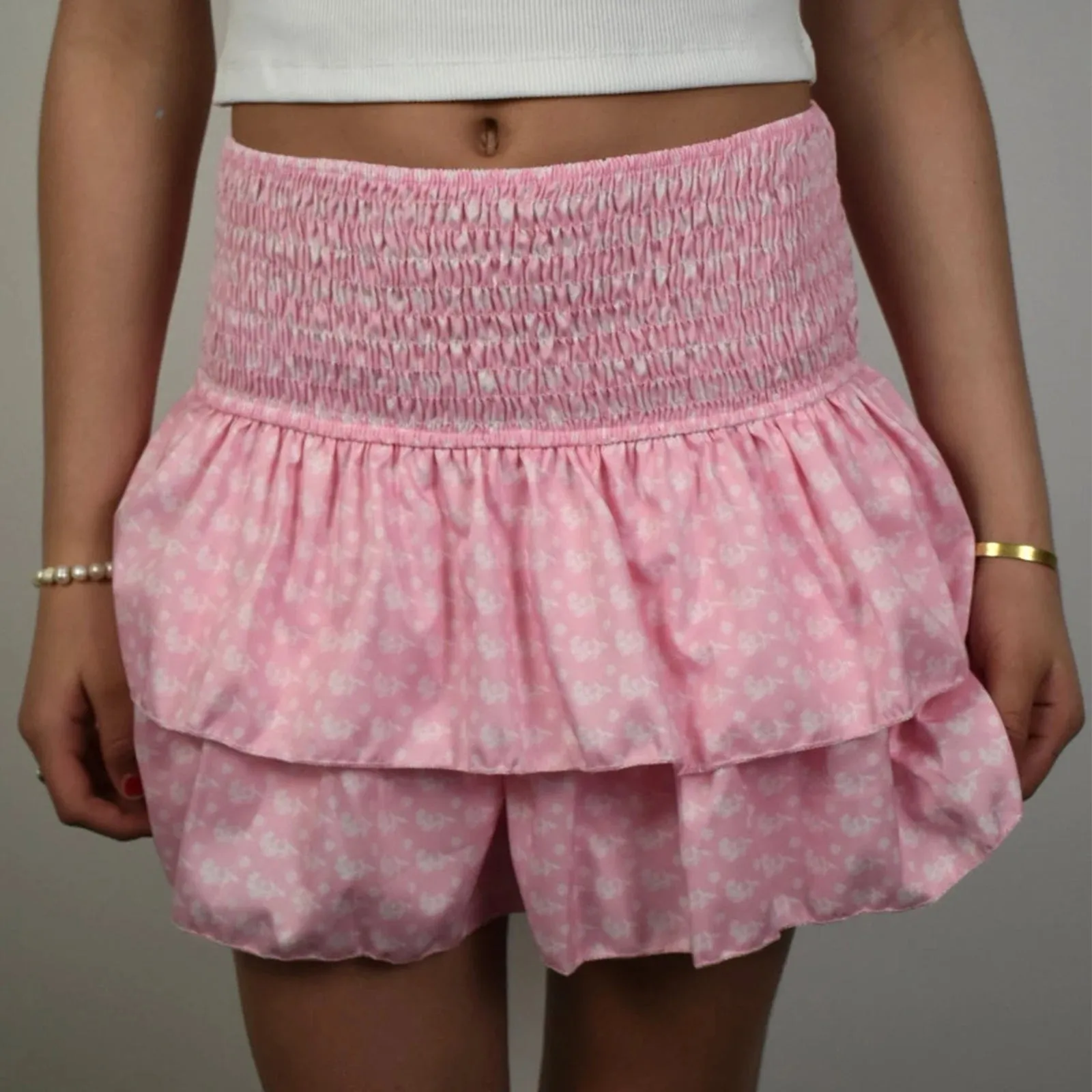Floral Ruffle Pleated A-line Mini Skirt