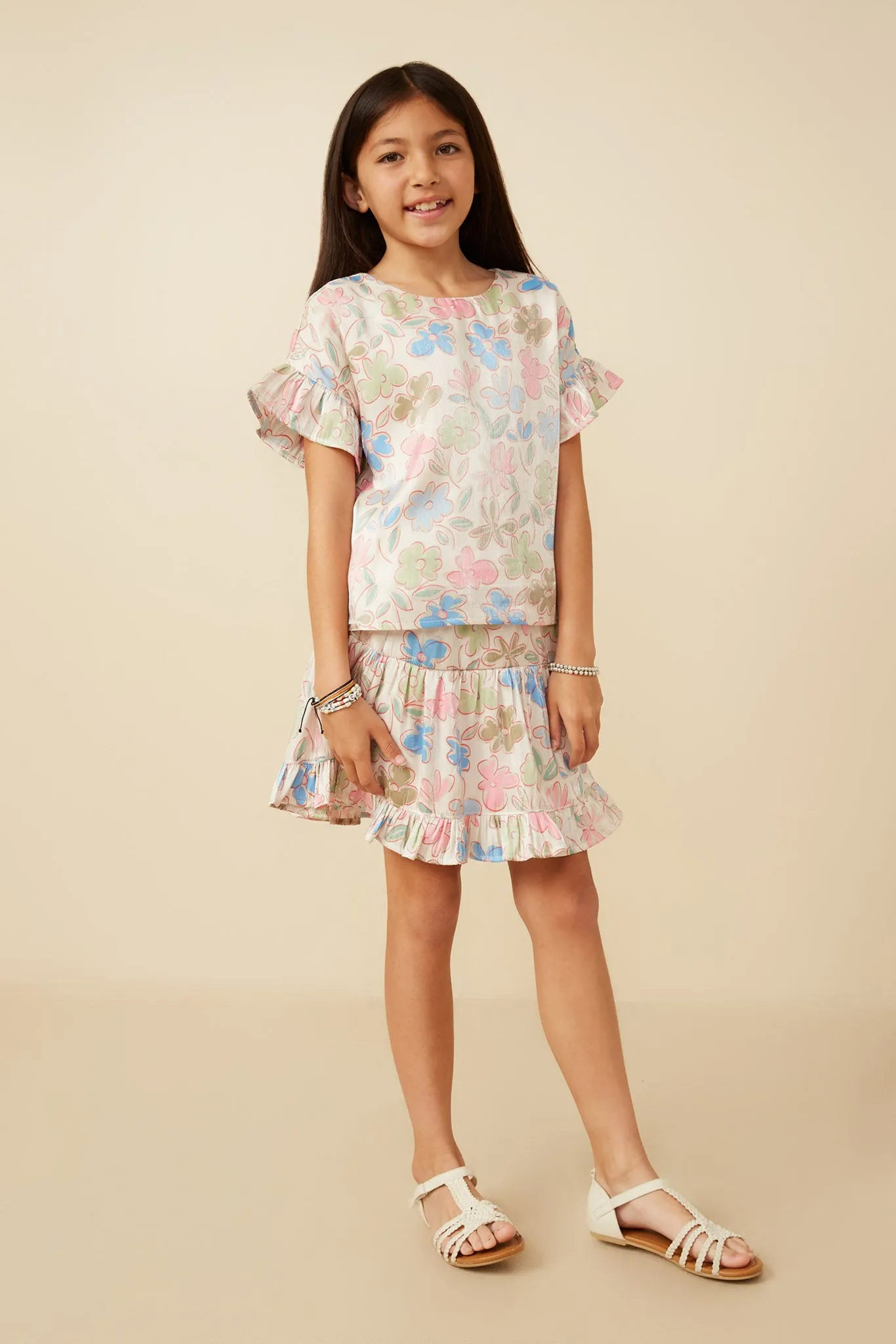 Floral Ruffle Sleeve Foiled Top