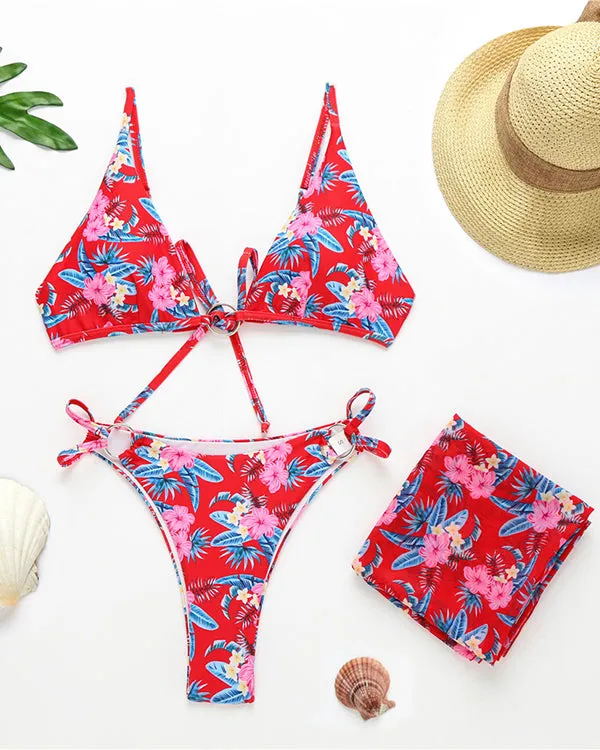 Floral Three Pieces Bikini Sets