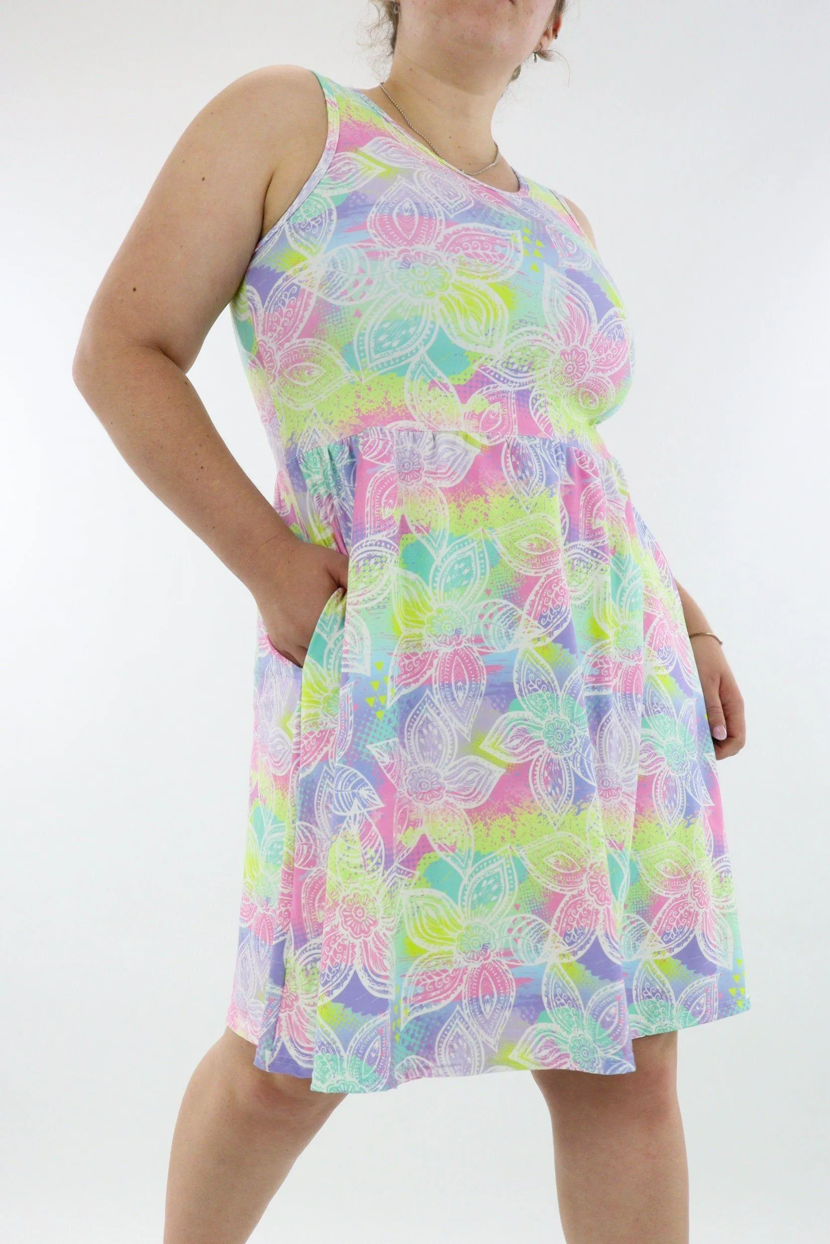 Freedom Flower - Sleeveless Skater Dress - Knee Length - Side Pockets