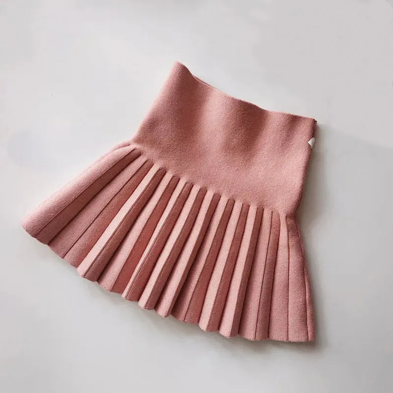 Girls Winter Knitted High-Waist Pleated Tutu Skirt