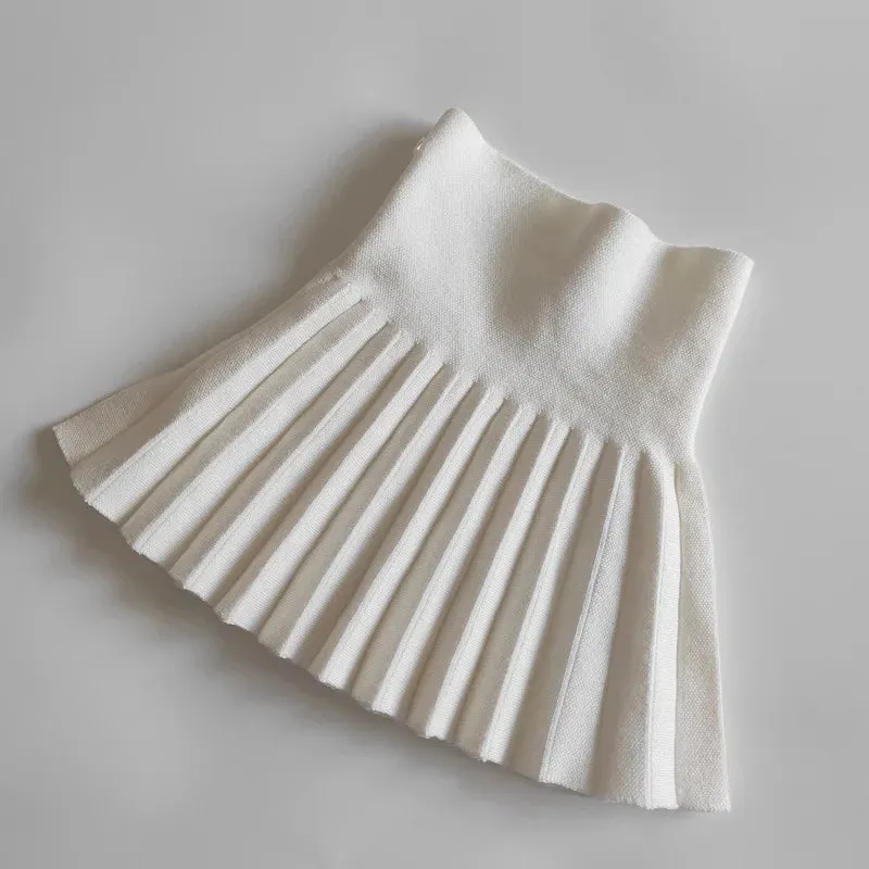 Girls Winter Knitted High-Waist Pleated Tutu Skirt