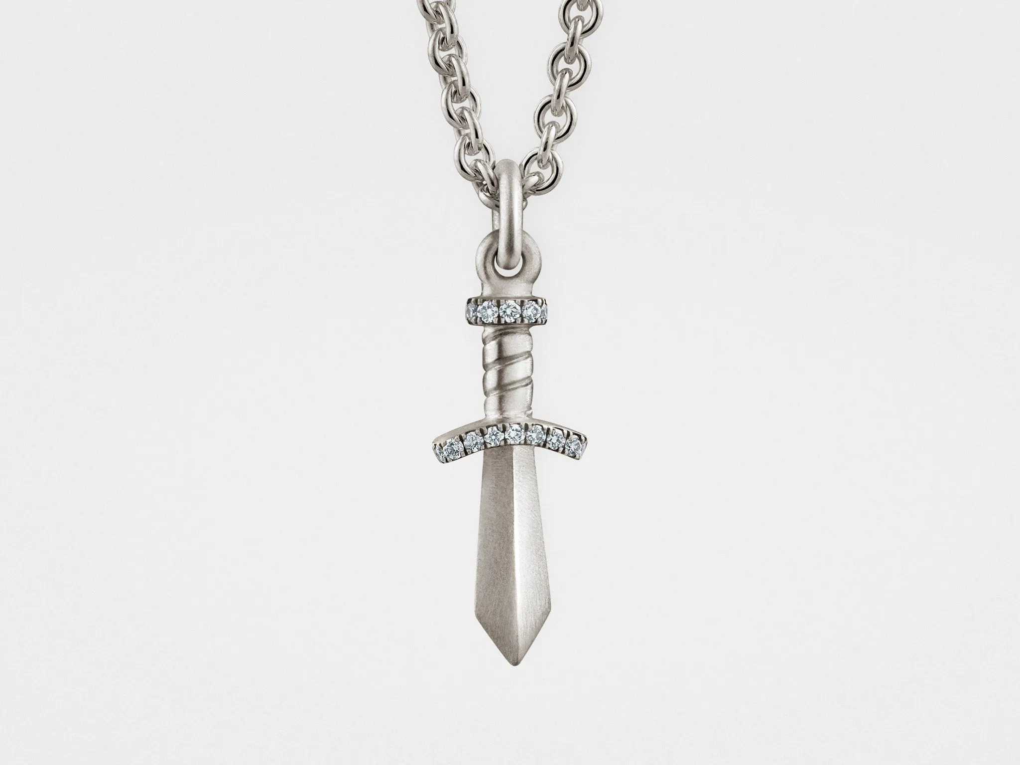 Gladiator Sword Pendant in Sterling Silver with Diamonds