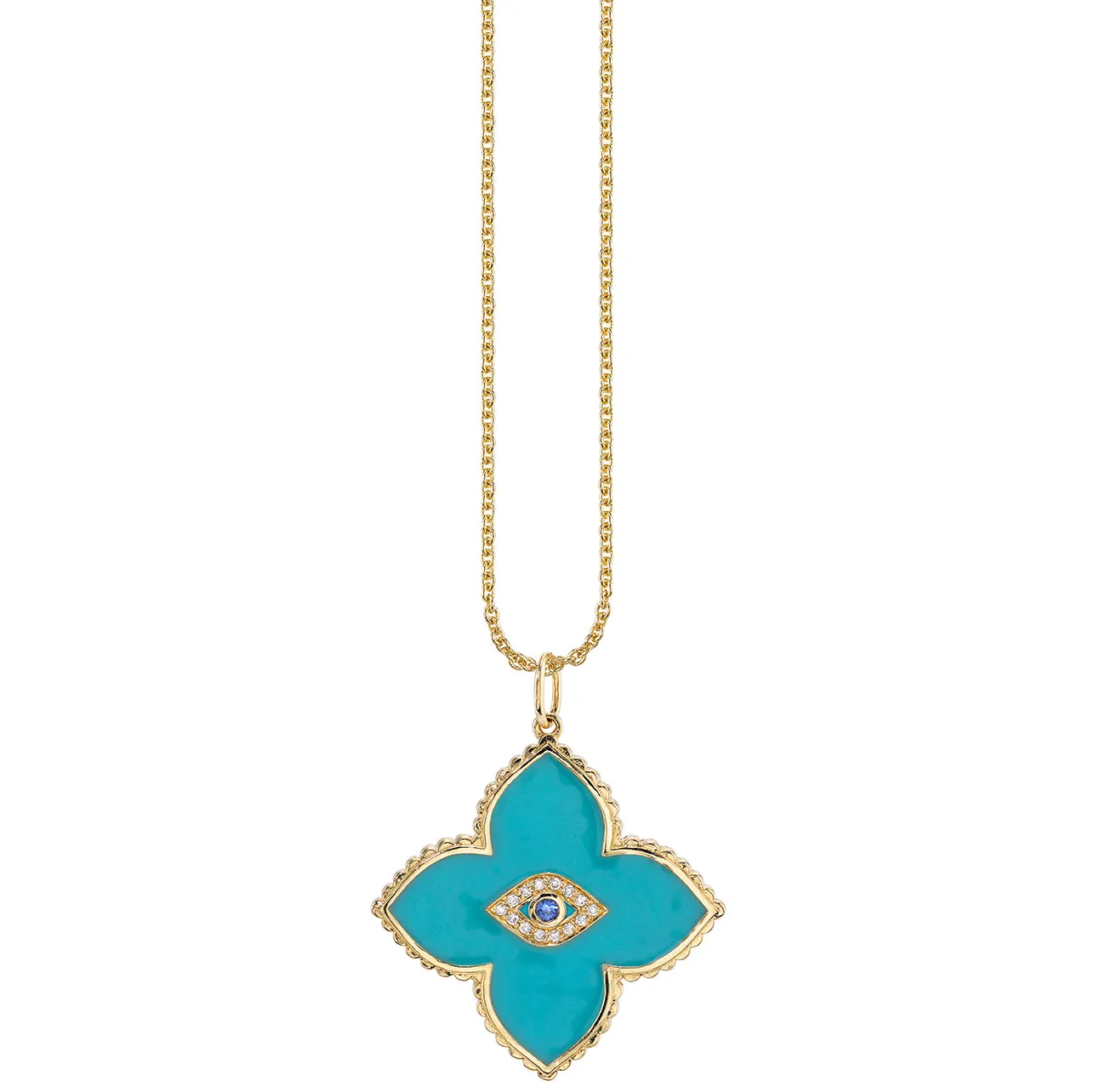 Gold & Bezel Diamond Eye Moroccan Flower Charm