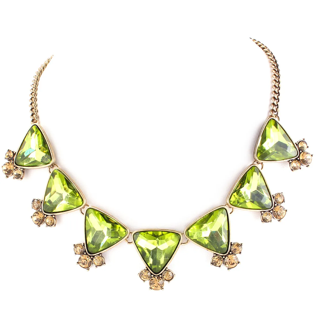 GOLD-OLIVE OXIDE GLASS WITH CHAMPAGNE CRYSTAL NECKLACE  #FW1404584 (SHOWROOM)