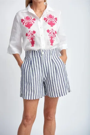 Goondiwindi Cotton - Stripe Linen Shorts - Navy/White
