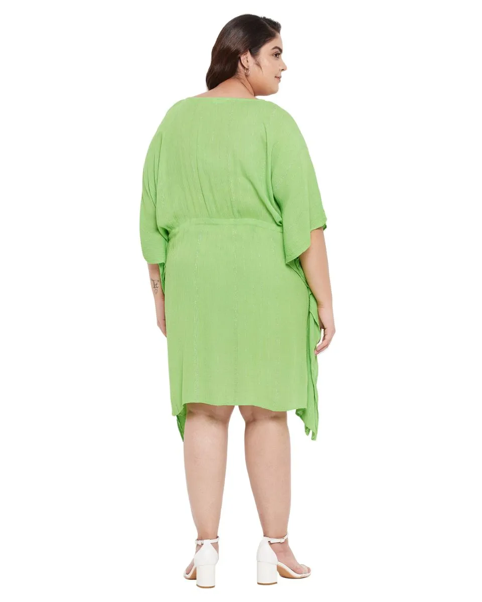 Green Solid Rayon With Lurex Stripes Tunic Top For Plus Size Women