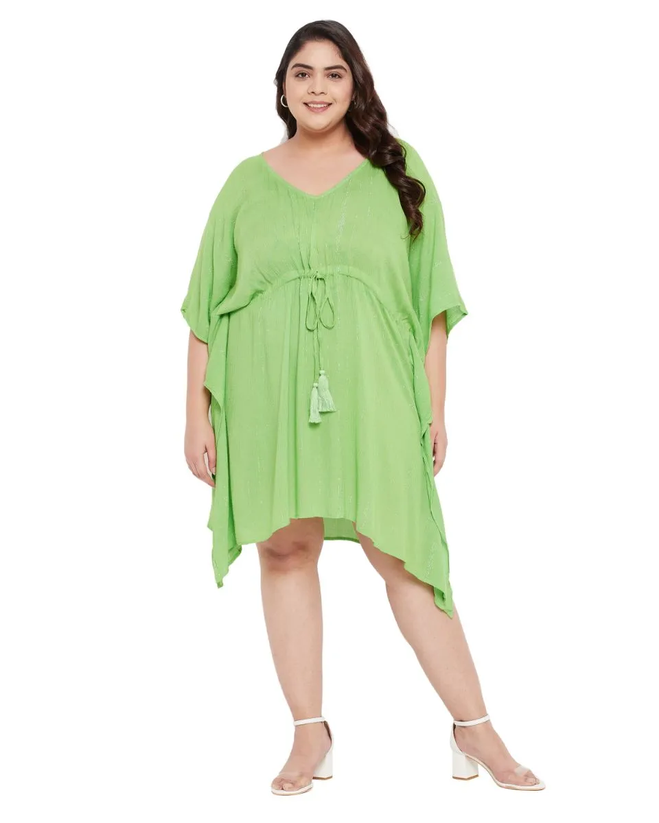 Green Solid Rayon With Lurex Stripes Tunic Top For Plus Size Women