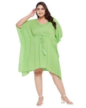 Green Solid Rayon With Lurex Stripes Tunic Top For Plus Size Women