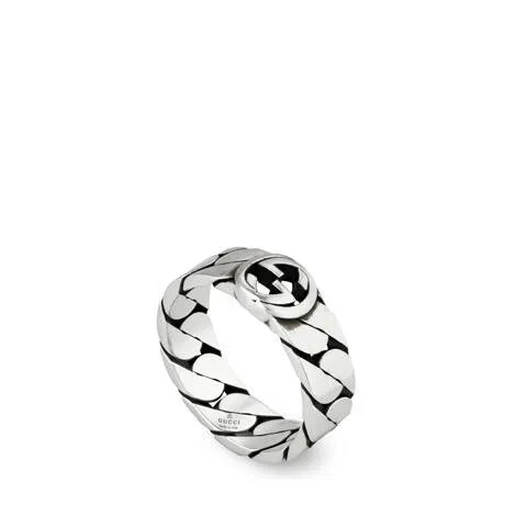 Gucci Silver Interlocking G 6mm 'Gourmette' Ring Size 7