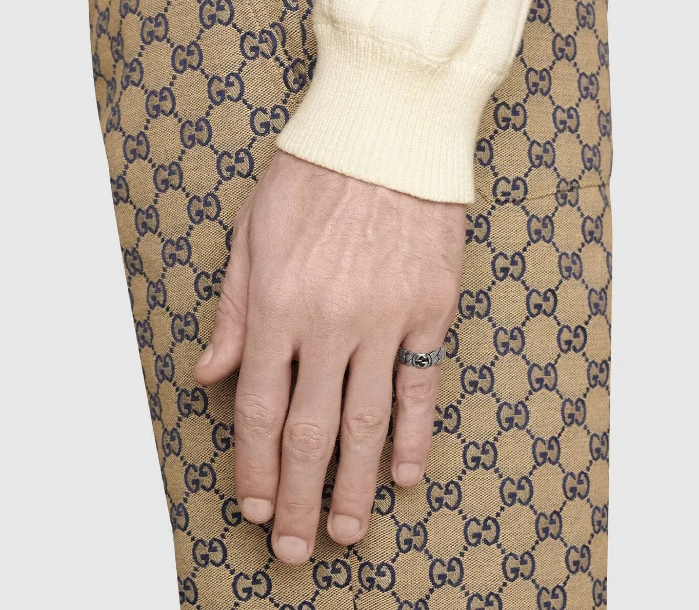Gucci Silver Interlocking G 6mm 'Gourmette' Ring Size 7