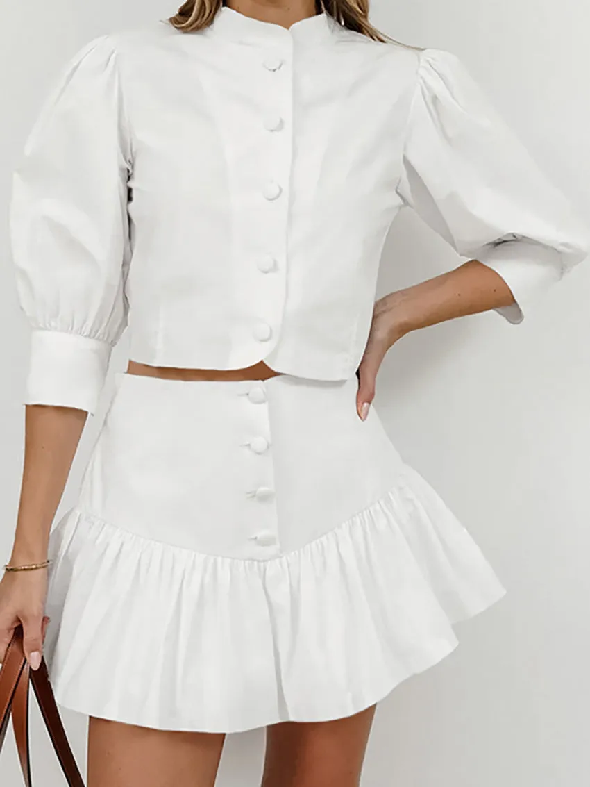 Half Sleeves Blouses   SkirtsTwo Pieces Set