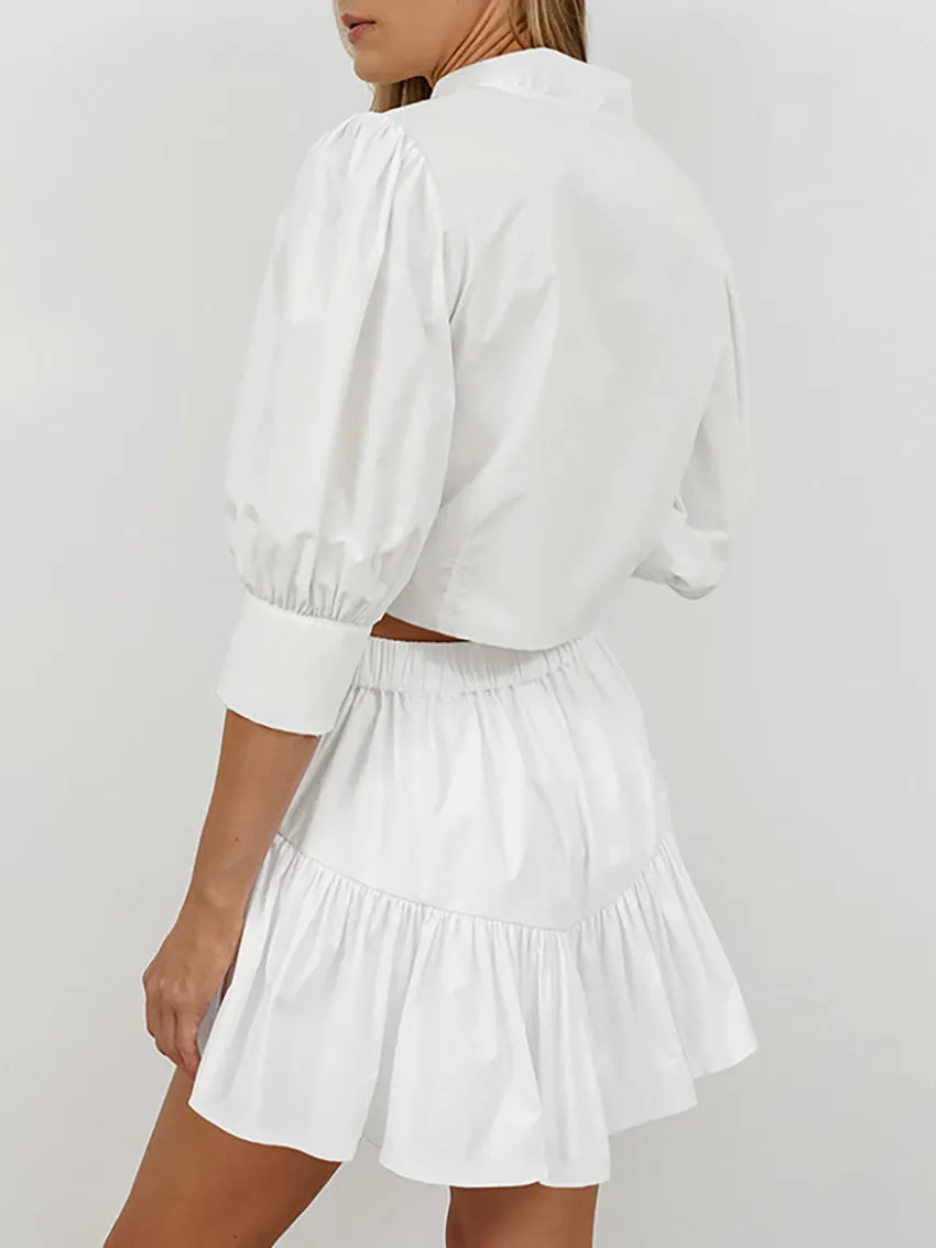 Half Sleeves Blouses   SkirtsTwo Pieces Set