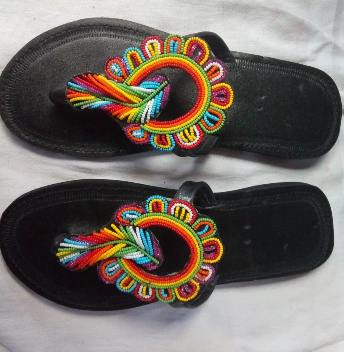 Handmade African Beaded Sandals/Authentic Maasai-Style Leather Flip-Flops Women/Boho Beach Sandals/Comfortable Summer Sandal African Gifts