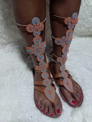 Handmade African Beaded Sandals/Authentic Maasai-Style Leather Flip-Flops Women/Boho Beach Sandals/Comfortable Summer Sandal African Gifts
