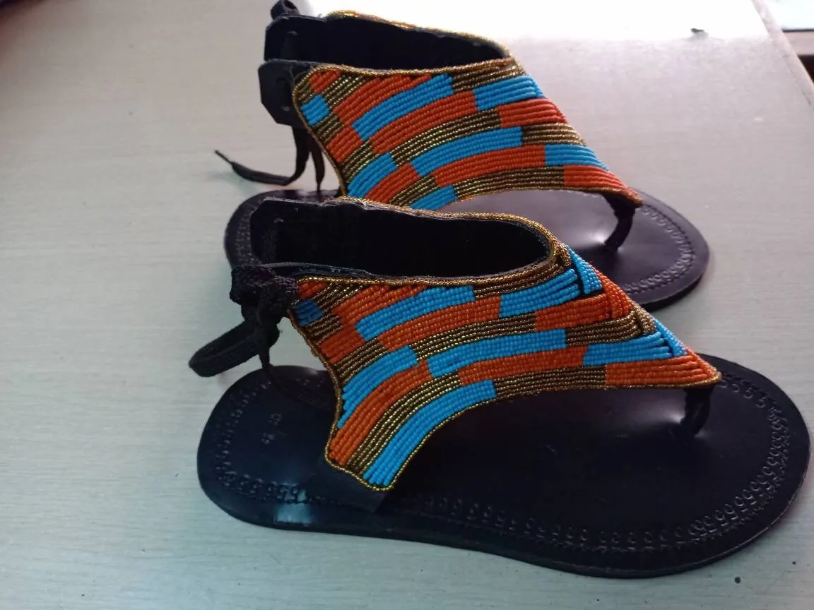 Handmade African Beaded Sandals/Authentic Maasai-Style Leather Flip-Flops Women/Boho Beach Sandals/Comfortable Summer Sandal African Gifts