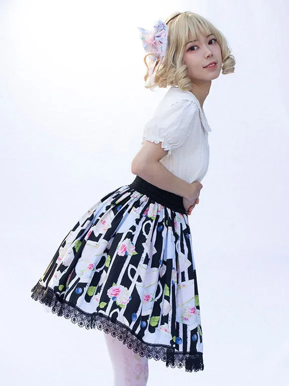 Harajuku Fashion Lolita SK Cardcaptor Sakura   Floral Print Black Ruffles Lolita Skirts