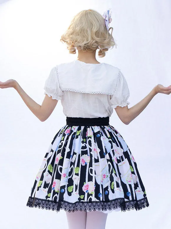 Harajuku Fashion Lolita SK Cardcaptor Sakura   Floral Print Black Ruffles Lolita Skirts