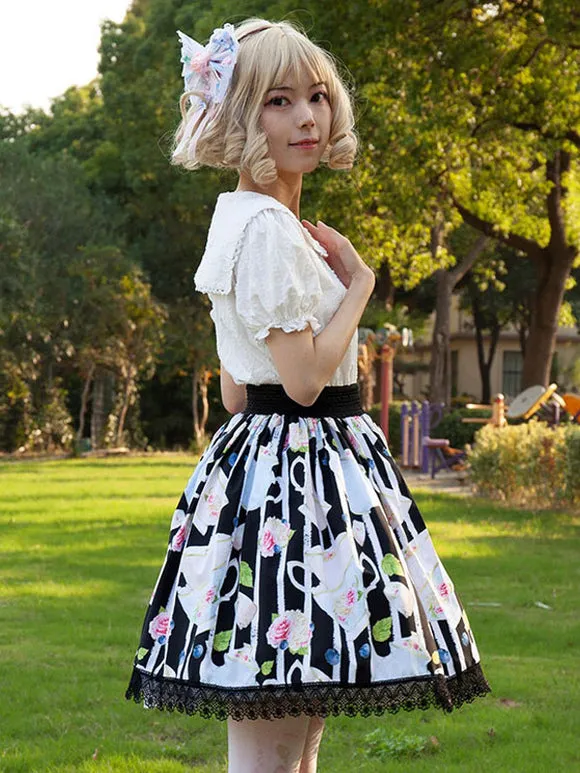 Harajuku Fashion Lolita SK Cardcaptor Sakura   Floral Print Black Ruffles Lolita Skirts