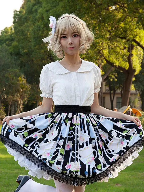 Harajuku Fashion Lolita SK Cardcaptor Sakura   Floral Print Black Ruffles Lolita Skirts