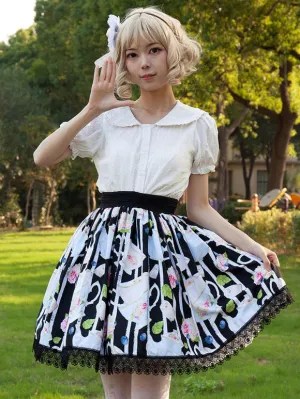 Harajuku Fashion Lolita SK Cardcaptor Sakura   Floral Print Black Ruffles Lolita Skirts