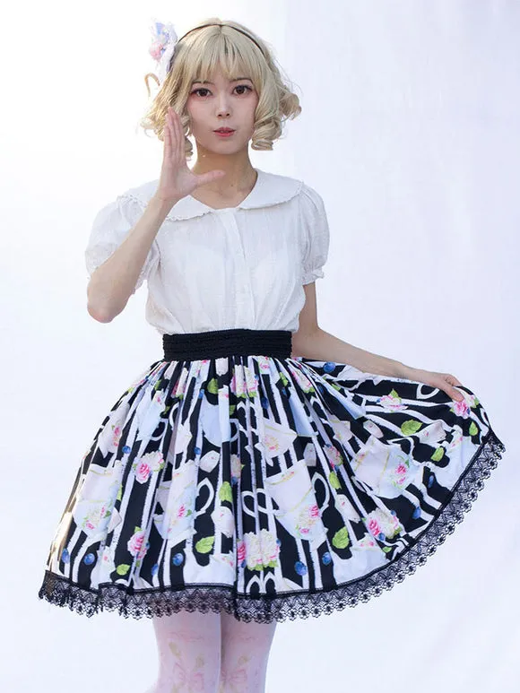 Harajuku Fashion Lolita SK Cardcaptor Sakura   Floral Print Black Ruffles Lolita Skirts