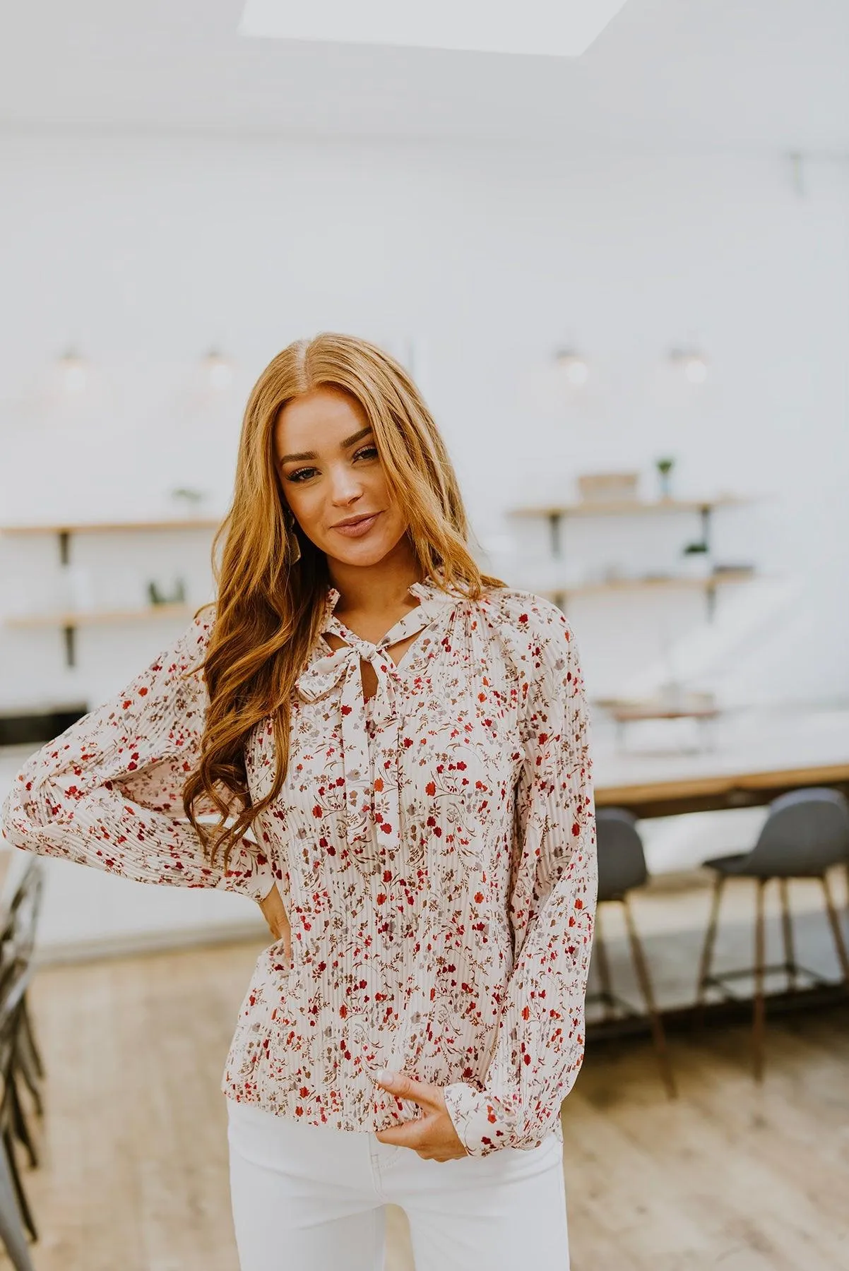 Hazel Blues® | Stella Notched Neck Floral Long Sleeve Blouse
