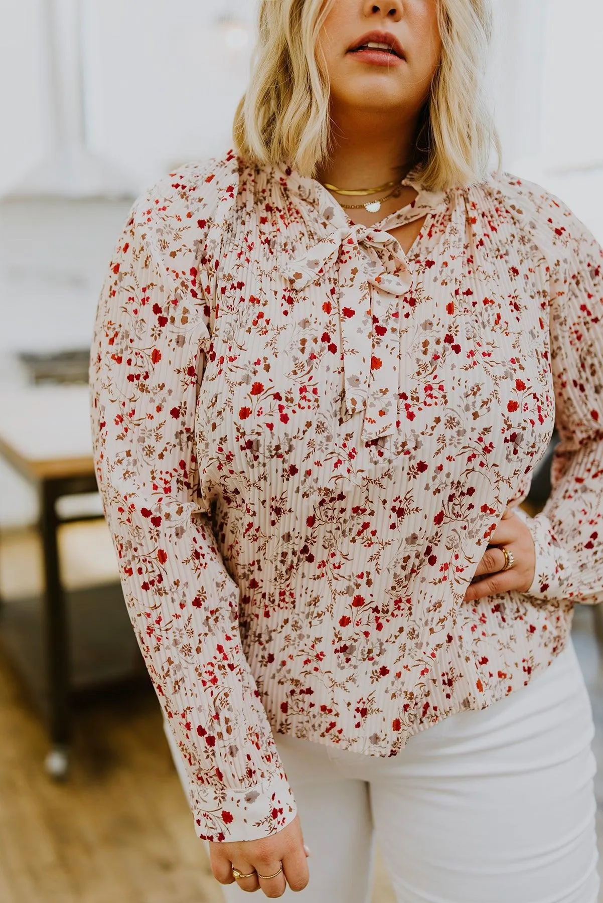 Hazel Blues® | Stella Notched Neck Floral Long Sleeve Blouse