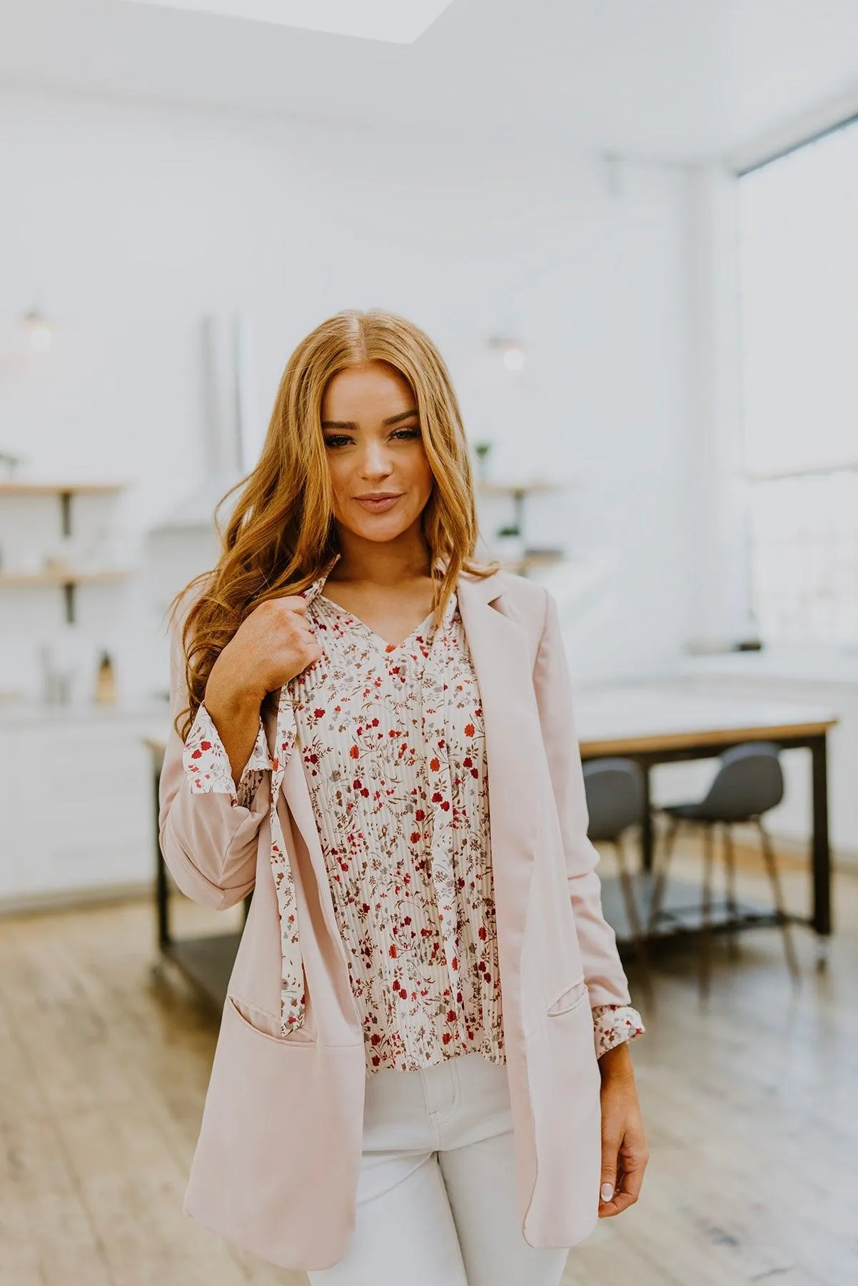 Hazel Blues® | Stella Notched Neck Floral Long Sleeve Blouse