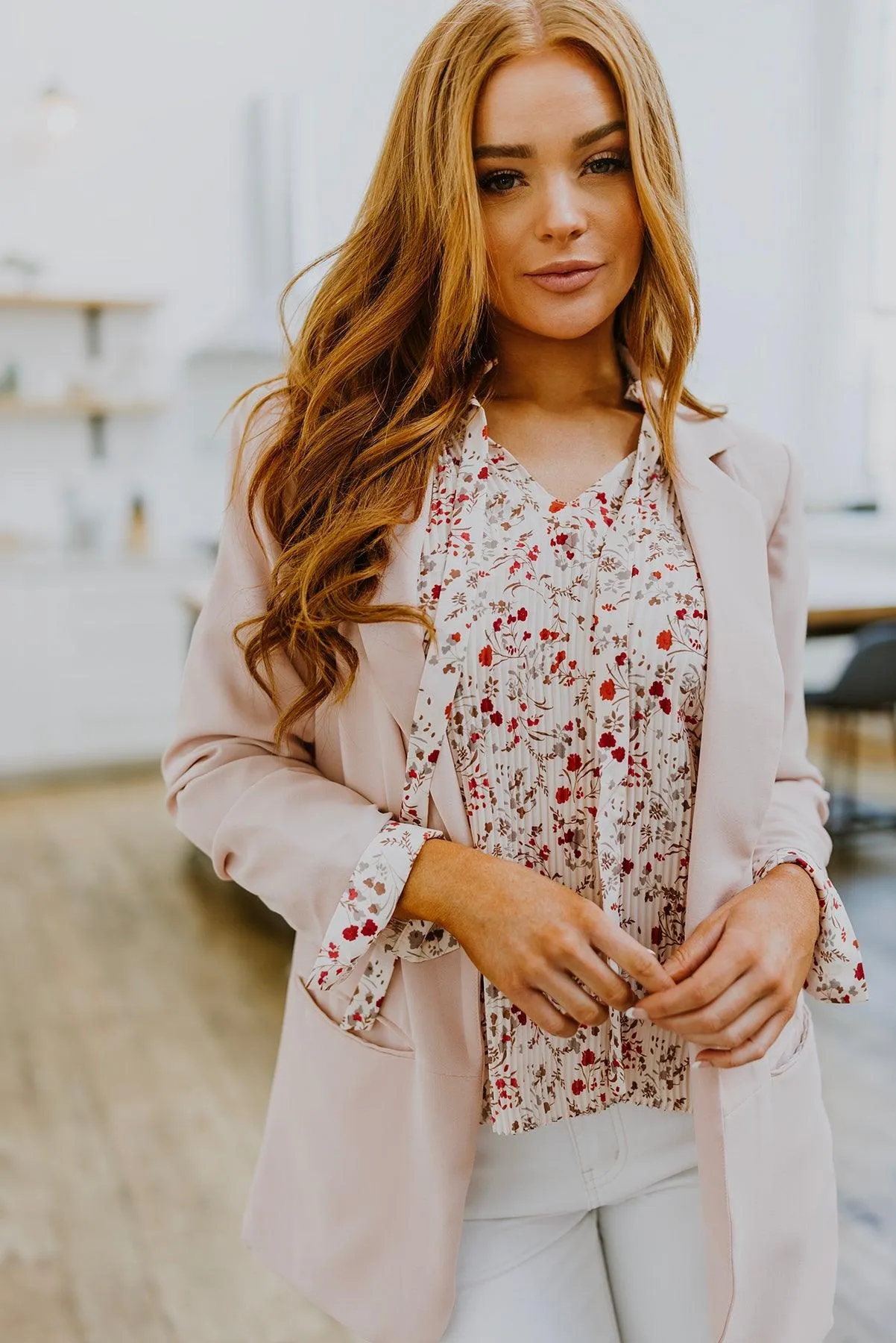 Hazel Blues® | Stella Notched Neck Floral Long Sleeve Blouse