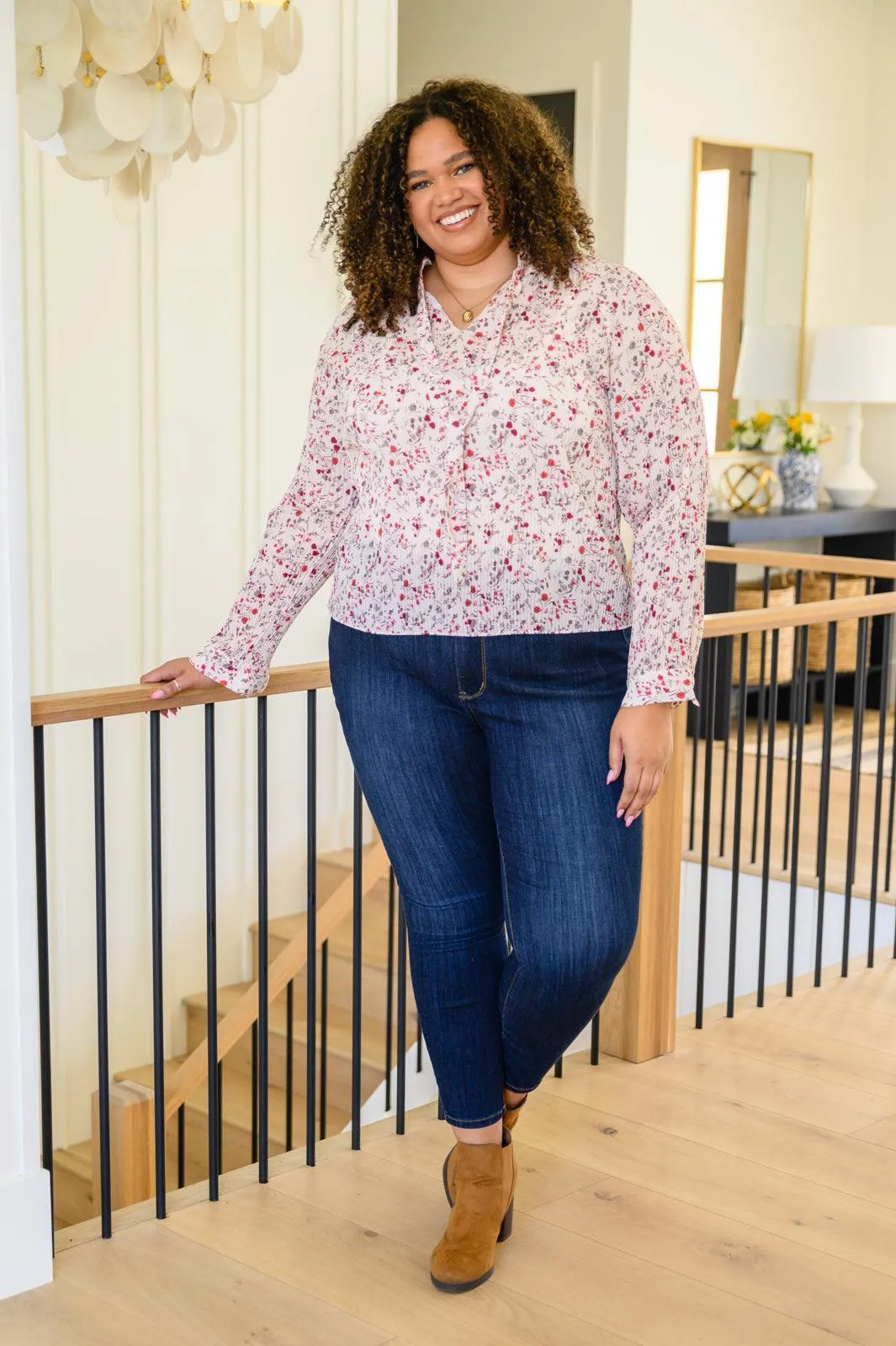 Hazel Blues® | Stella Notched Neck Floral Long Sleeve Blouse