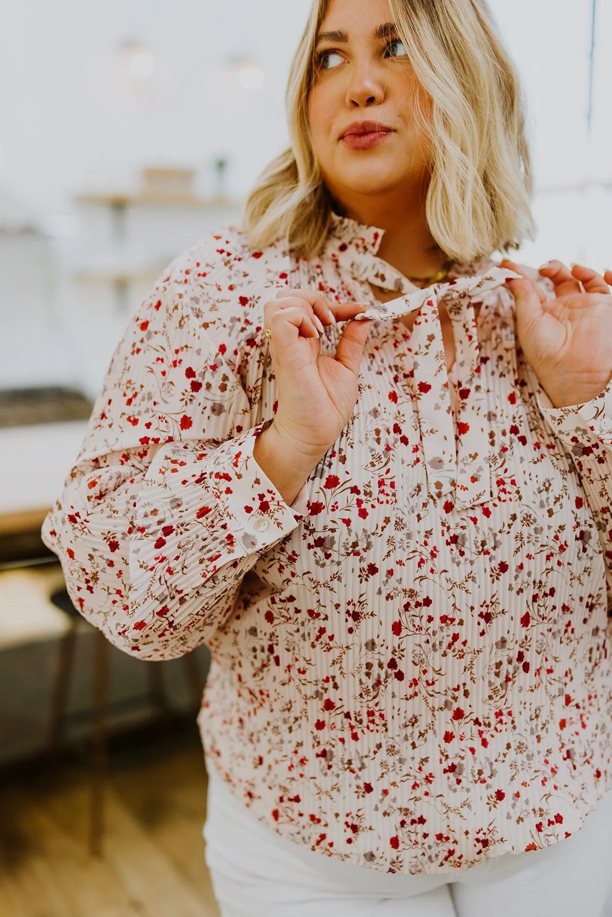 Hazel Blues® | Stella Notched Neck Floral Long Sleeve Blouse
