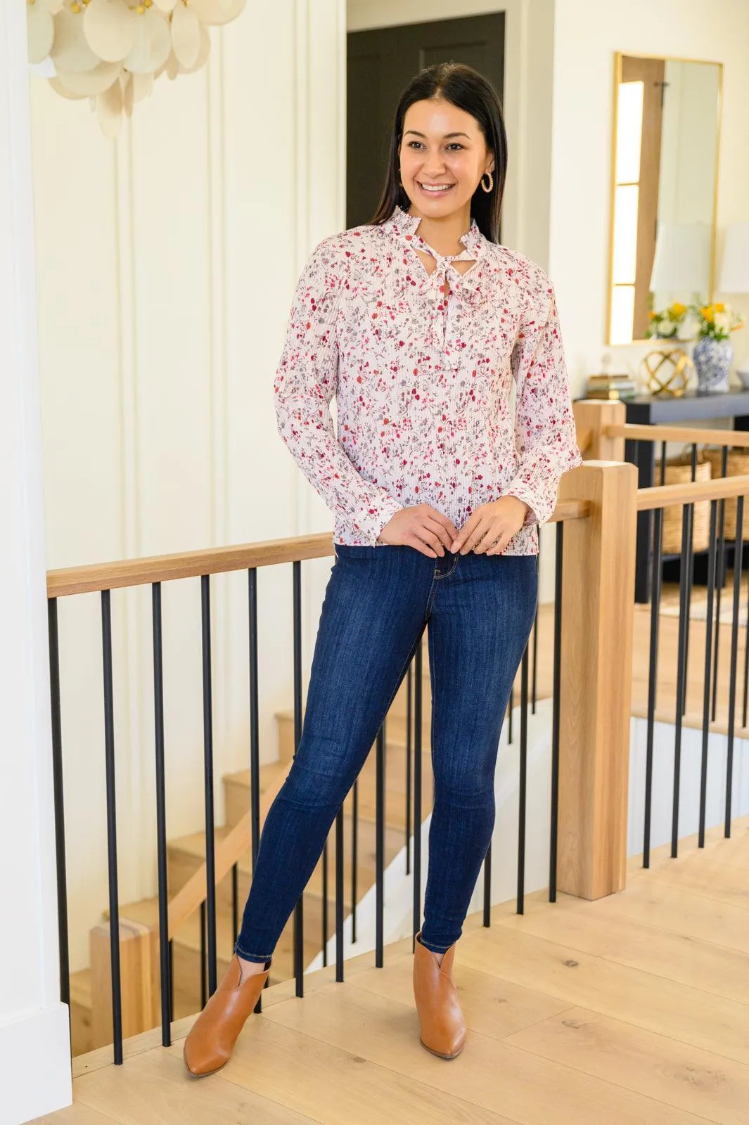 Hazel Blues® | Stella Notched Neck Floral Long Sleeve Blouse