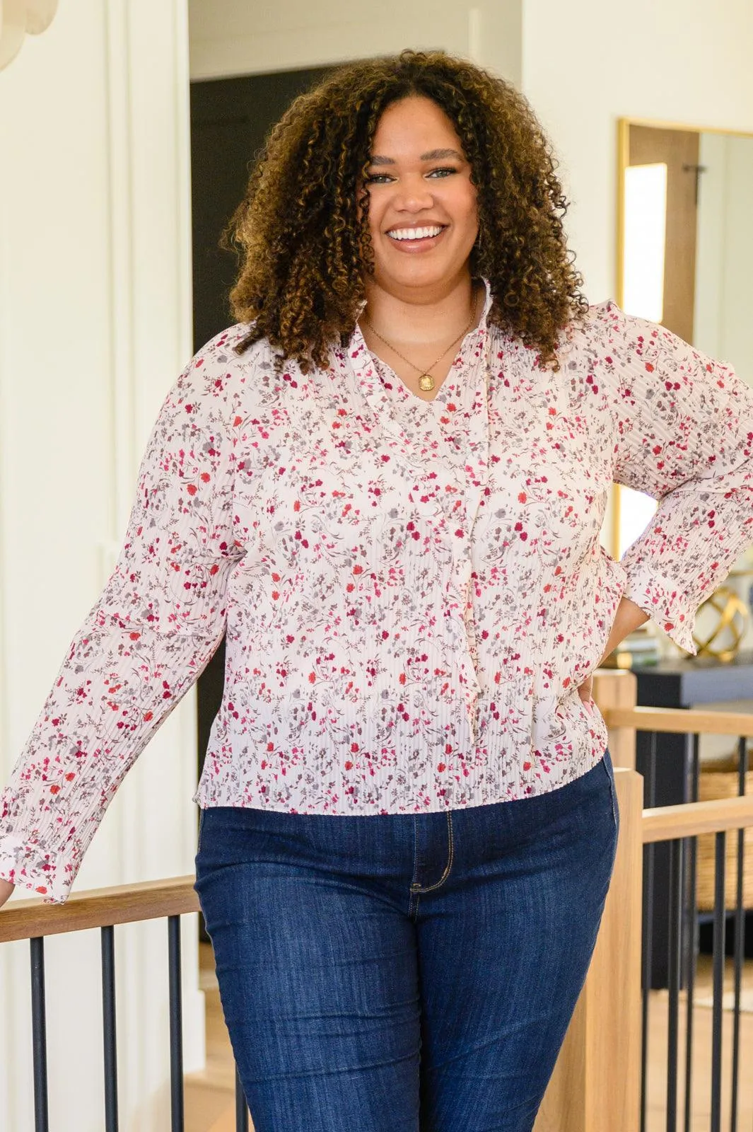 Hazel Blues® | Stella Notched Neck Floral Long Sleeve Blouse