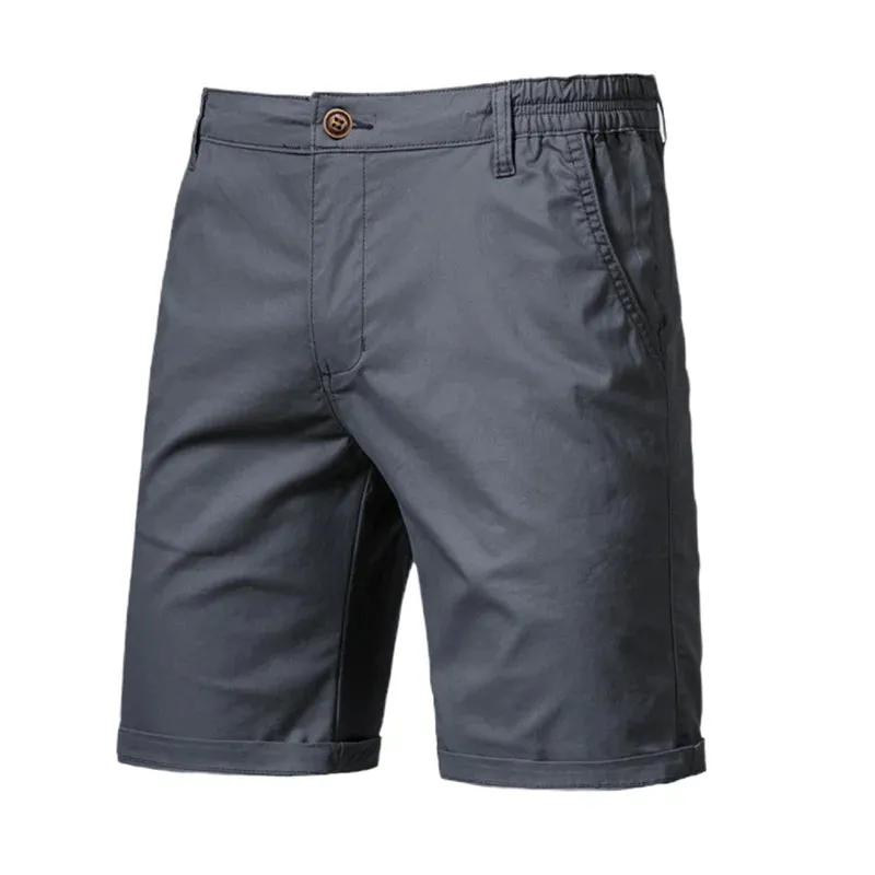 High-Quality Elastic Waist Men's Cotton Solid Beach Shorts