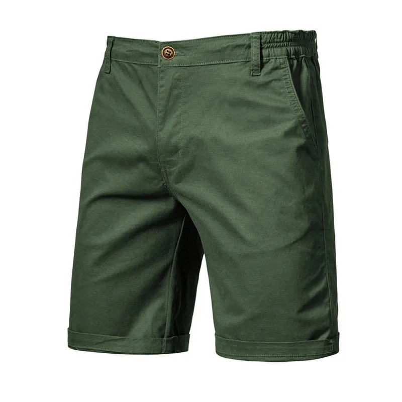 High-Quality Elastic Waist Men's Cotton Solid Beach Shorts