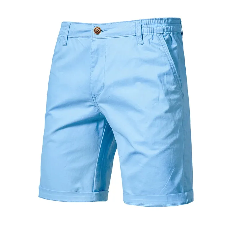 High-Quality Elastic Waist Men's Cotton Solid Beach Shorts