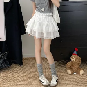 High Rise Tiered Mini Skirt with Checkered Pattern and Lace Trim