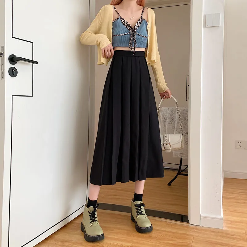 High Waist Elegant Pleated A-Line Long Skirt