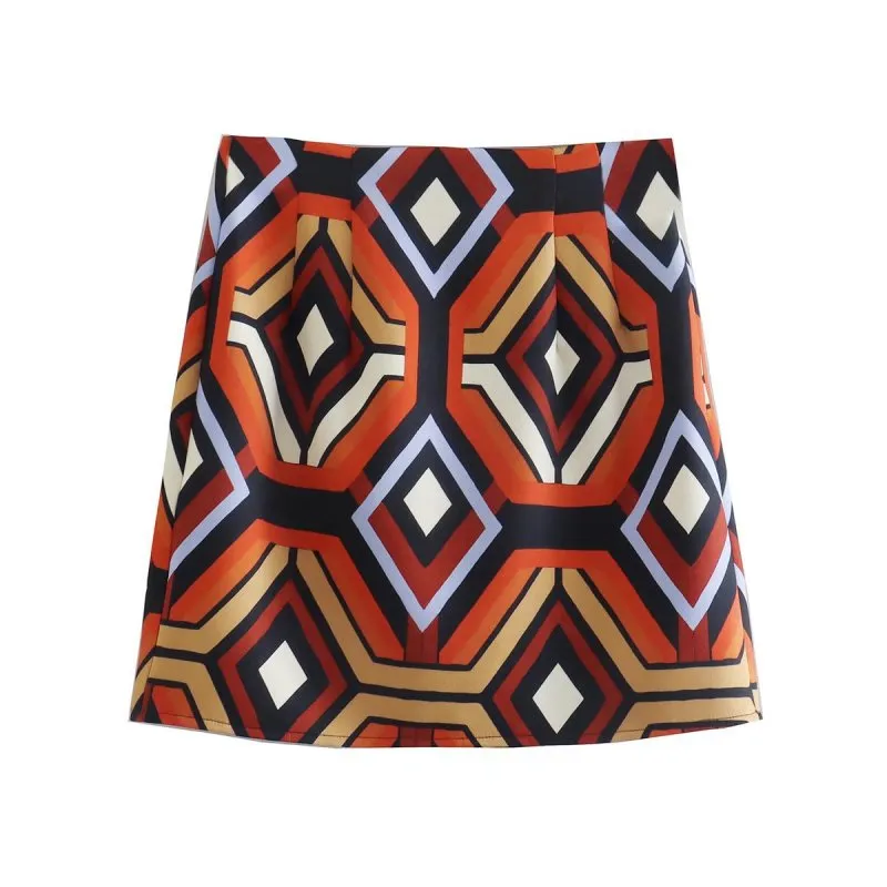 High Waist Geometrical Print A-Line Mini Skirt