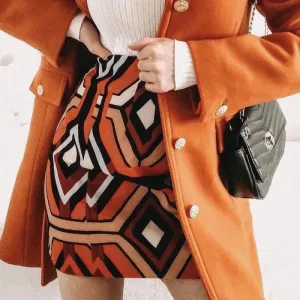 High Waist Geometrical Print A-Line Mini Skirt